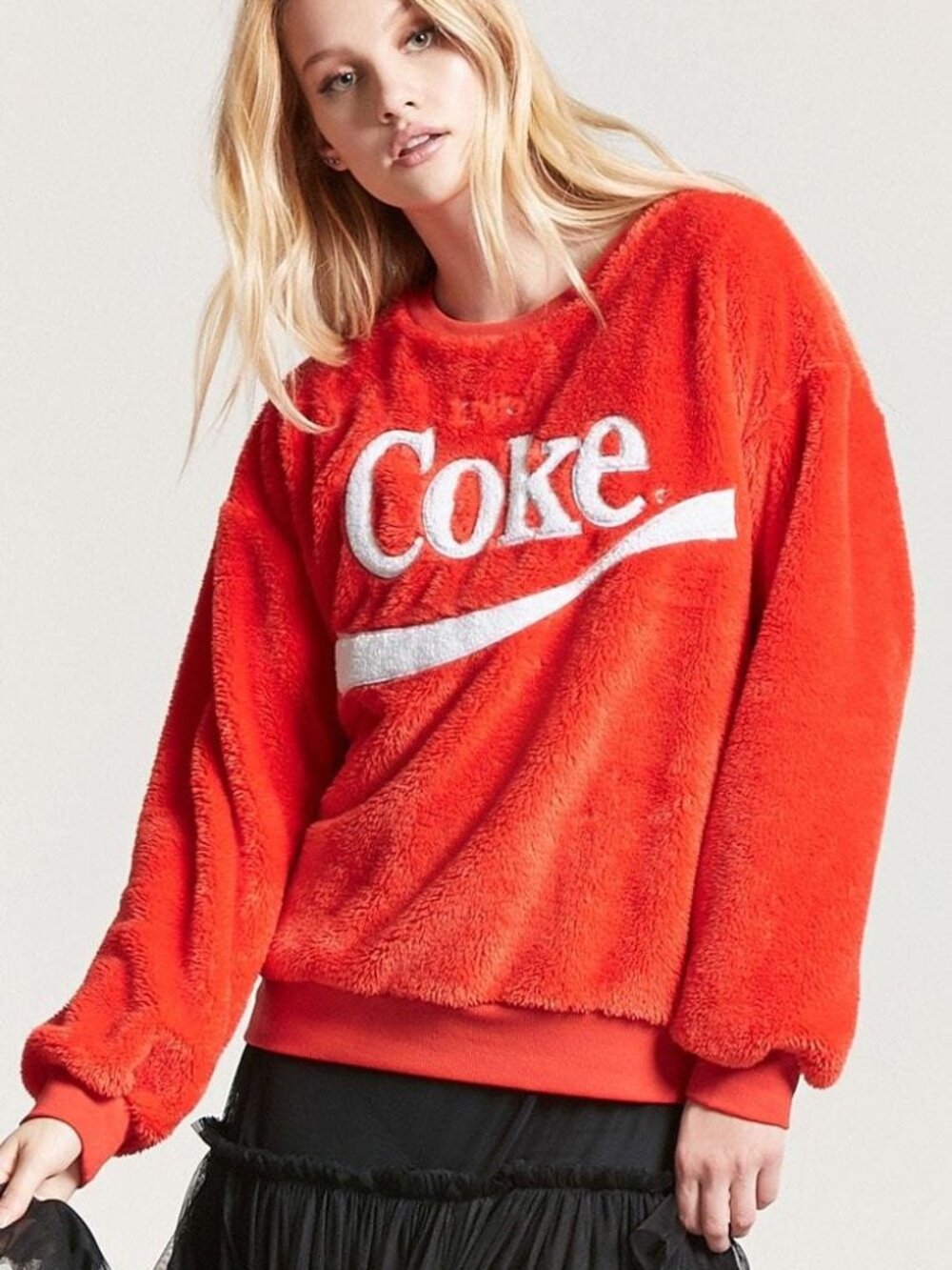 FOREVER 21 Red White Fuzzy Enjoy Coke Graphic Sweater Small S